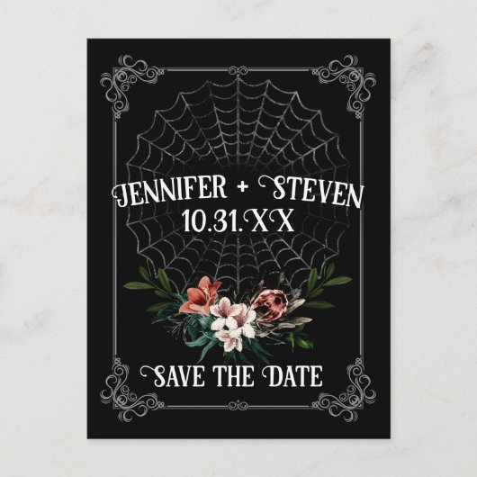 Dark Moody Goth Wedding Save the Date Postcard Postkarte (Vorderseite)