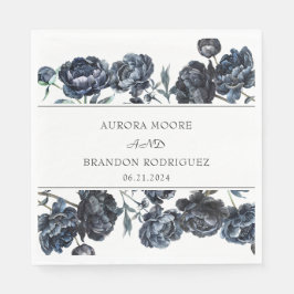 Dark Moody Gothic Blue Floral Wedding Serviette