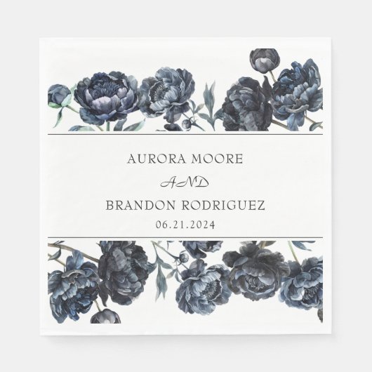 Dark Moody Gothic Blue Floral Wedding Serviette (Vorderseite)
