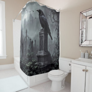 Dark Moody Gothic Crow - Haunting Badezimmer Décor Duschvorhang