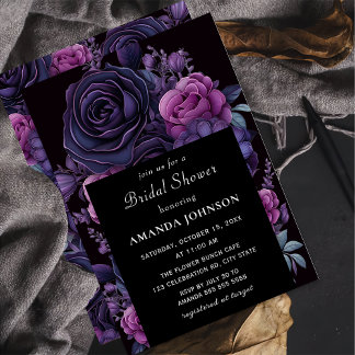 Dark Moody Gothic Lila Blume Brautparty Einladung