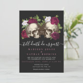Dark Moody Gothic Skull Floral Wedding Einladung (Stehend Vorderseite)