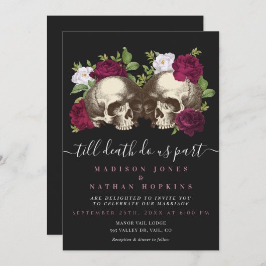 Dark Moody Gothic Skull Floral Wedding Einladung (Vorne/Hinten)