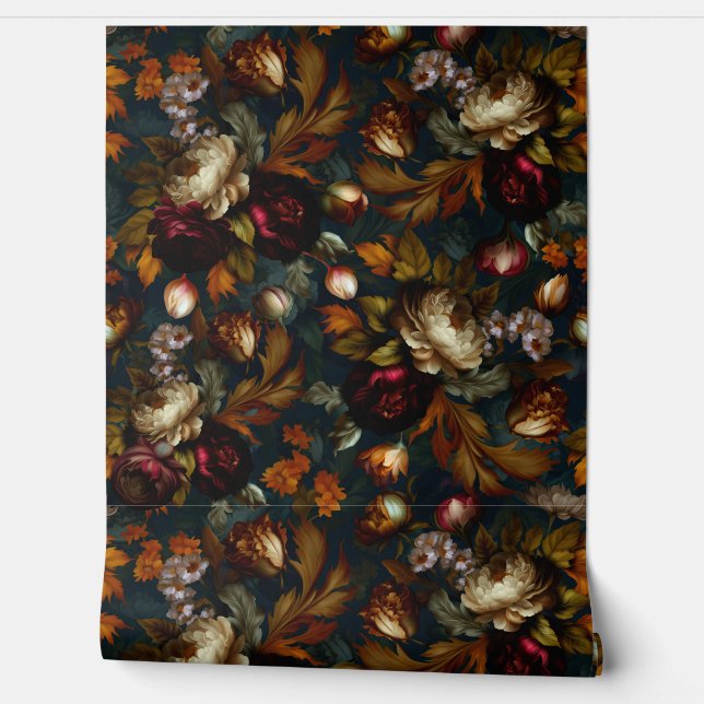 Dark Moody Gothic Vintager Blumengarten Tapete (Abrollen)