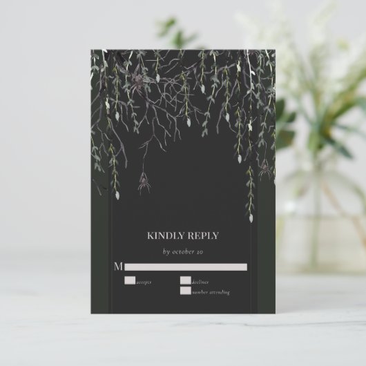 Dark Moody Gothic Wedding RSVP Karte (Stehend Vorderseite)