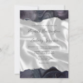 Dark Moody Gray Silver Agate White Silk Wedding Einladung (Vorderseite)