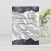 Dark Moody Gray Silver Agate White Silk Wedding Einladung (Stehend Vorderseite)