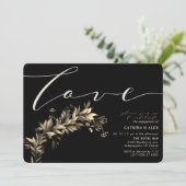 Dark Moody Greenery Beige Black Engagement Party Einladung (Stehend Vorderseite)