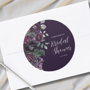 Dark Moody Lila Floral Brautparty Runder Aufkleber