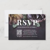 Dark Moody Lila Floral QR Code Wedding RSVP Card Karte (Vorderseite)
