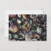 Dark Moody Lila Floral QR Code Wedding RSVP Card Karte (Rückseite)