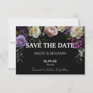 Dark Moody Lila Floral Save the Date Card RSVP Karte