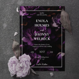 Dark Moody Lila Floral Wedding Einladung