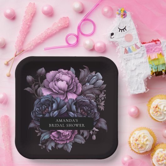 Dark Moody Lila Florals Brautparty Pappteller (Party)