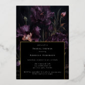 Dark Moody Lila Gothic Florals Brautparty Folieneinladung (Vorderseite)