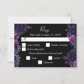 Dark Moody Lila Gothic Florals Wedding RSVP Card (Vorderseite)