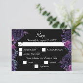 Dark Moody Lila Gothic Florals Wedding RSVP Card Karte (Stehend Vorderseite)