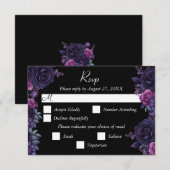 Dark Moody Lila Gothic Florals Wedding RSVP Card Karte (Vorne/Hinten)