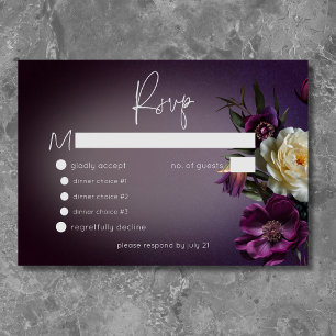 Dark Moody Lila Lavendel Floral Moderne Hochzeit RSVP Karte