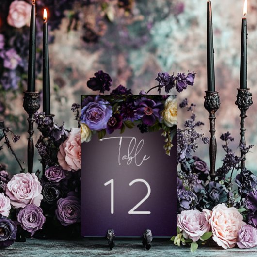 Dark Moody Lila Lavendel Floral Moderne Hochzeit Tischnummer