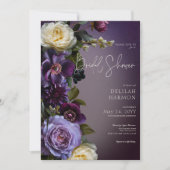 Dark Moody Lila & Lavender Floral Brautparty Einladung (Vorderseite)