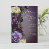 Dark Moody Lila & Lavender Floral Brautparty Einladung (Stehend Vorderseite)