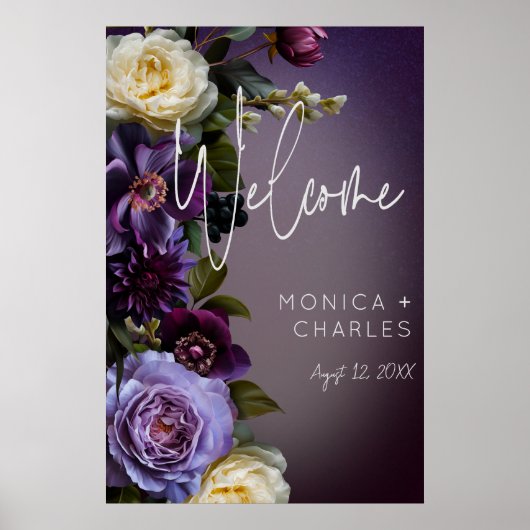 Dark Moody Lila & Lavender Floral Moderne Hochzeit Poster (Vorne)