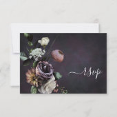 Dark Moody Lila Script Floral QR Code RSVP Card Karte (Vorderseite)