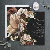 Dark Moody Magnolia Script Floral Wedding Invitati Einladung