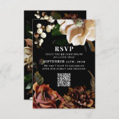 Dark Moody Magnolia Wedding QR Code Bitte beantwor RSVP Karte (Vorne/Hinten)
