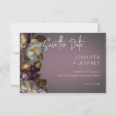 Dark Moody Mauve Floral Modern Save the Date Card (Vorderseite)