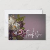 Dark Moody Mauve Floral Modern Wedding Vielen Dank Dankeskarte (Vorderseite)