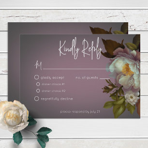 Dark Moody Mauve Floral Moderne Hochzeit RSVP Karte