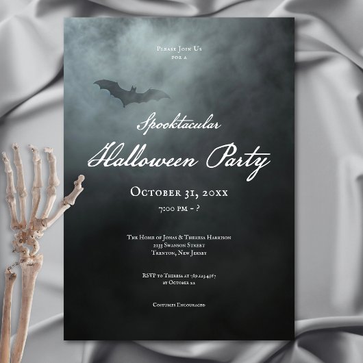 Dark Moody Midnight Bat & Fog Halloween-Party Einladung