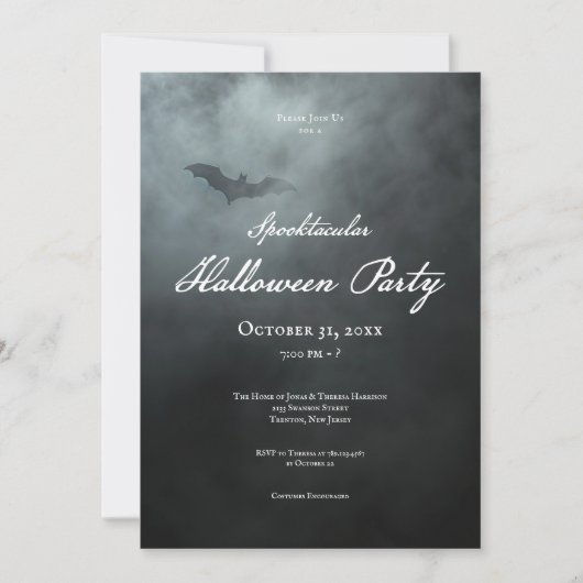 Dark Moody Midnight Bat & Fog Halloween-Party Einladung (Vorderseite)