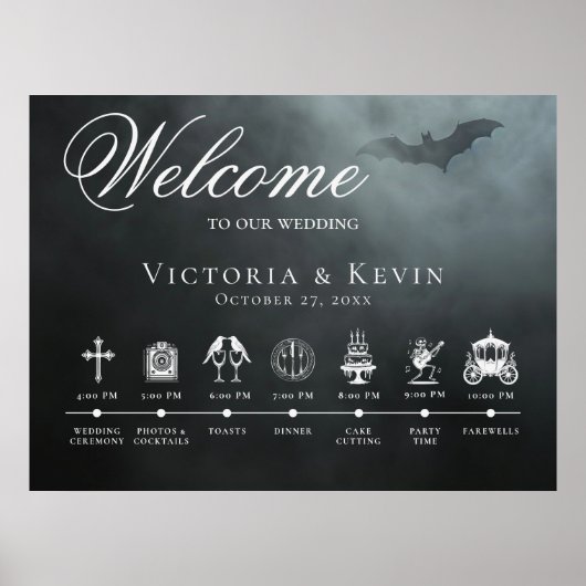 Dark Moody Midnight Bat & Fog Order of Events Poster (Vorne)