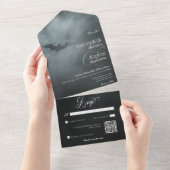 Dark Moody Midnight Bat & Fog QR Code Wedding All In One Einladung (Abreißen)