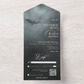 Dark Moody Midnight Bat & Fog QR Code Wedding All In One Einladung (Innen Boden)