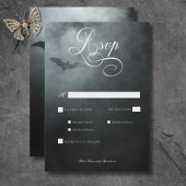 Dark Moody Midnight Bat & Fog Wedding Dinner RSVP Karte