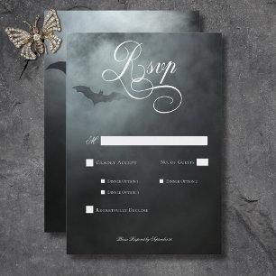 Dark Moody Midnight Bat & Fog Wedding Dinner RSVP Karte