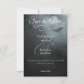 Dark Moody Midnight Bat & Fog Wedding Save The Date (Vorderseite)