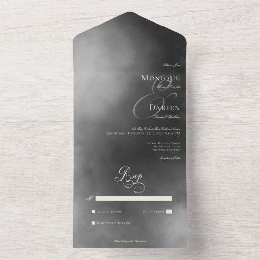 Dark Moody Midnight Black Fog No Dinner Wedding All In One Einladung (Innen Boden)