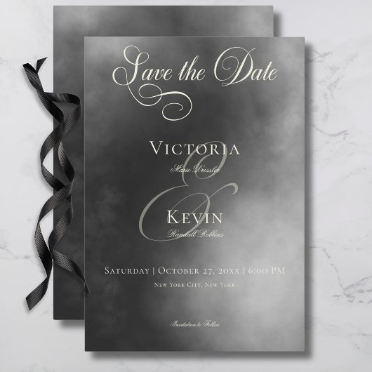 Dark Moody Midnight Black Fog Wedding Save The Date