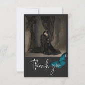 Dark Moody Minimal Aquamarin Blue Foto Wedding Dankeskarte (Vorderseite)