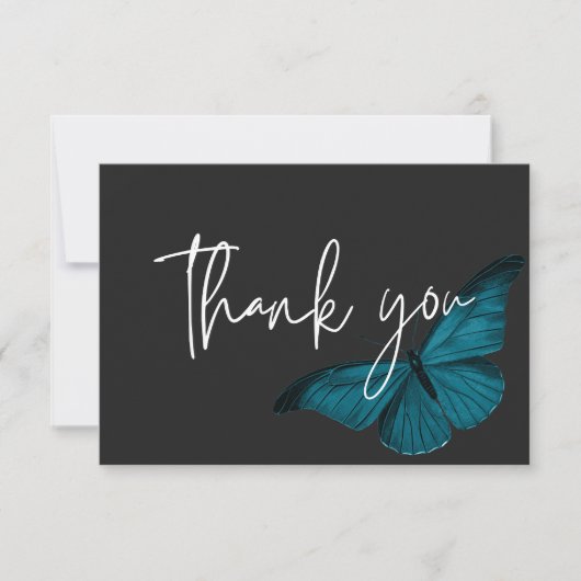 Dark Moody Minimal Aquamarin Moth Wedding Dankeskarte (Vorderseite)