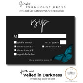 Dark Moody Minimal Aquamarin Moth Wedding Dinner RSVP Karte