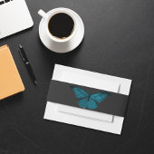 Dark Moody Minimal Aquamarin Moth Wedding Einladungsbanderole