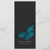 Dark Moody Minimal Aquamarin Moth Wedding Menükarte (Rückseite)
