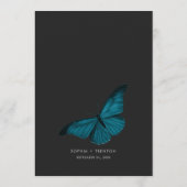 Dark Moody Minimal Aquamarin Moth Wedding Menükarte (Rückseite)