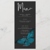 Dark Moody Minimal Aquamarin Moth Wedding Menükarte (Vorderseite)